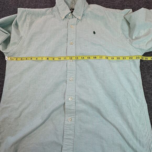 Hunt Club Shirt Mens Large Green White Stripe Embroidered Chest Cotton Button - Picture 6 of 10